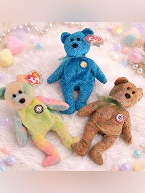 #207  Beanie Babies Bundle (3) 🧸 Speckles Classy BB Bear w/ Tags Vintage Y2K